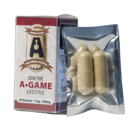 A-Game All Natural Male Herbal Solution (4 capsules) - Rejuvenates Men's Vitality, Energy, Strength and Libido